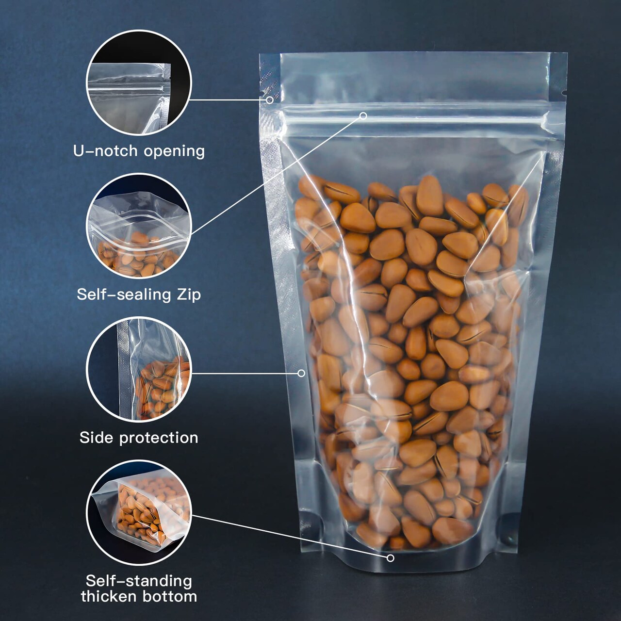 100 Pieces Resealable Bags,5.1" x 7.9"Clear Stand Up Food Bags,Zip Lock Food Storage Bags for Packaging Products,Herbs,Snack,Tea,Spices,Pet Food and Soaps